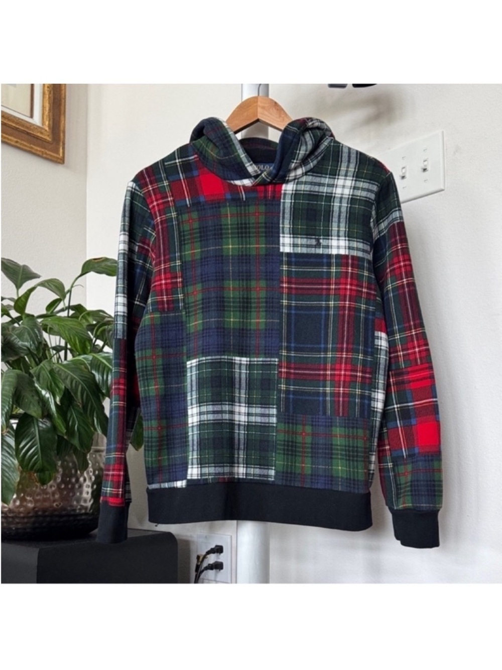 Polo Ralph Lauren Kids Youth Patchwork Plaid Fleece Hoodie/Sweatshirt Sz 14/16